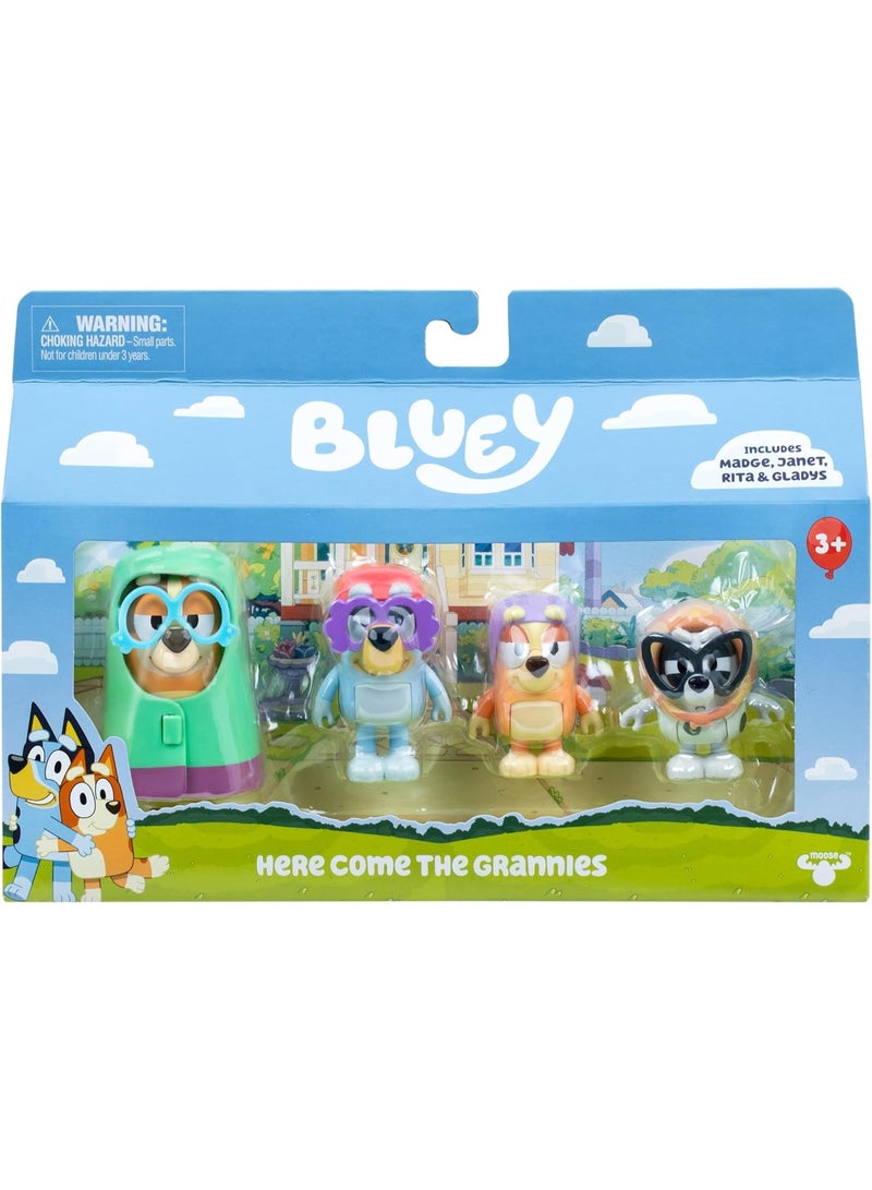 Bluey 4 Figure Pack Here Come the Grannies | Kids Toys with Accessories & Movable Arms | 6–7.6cm Playset - Image 1