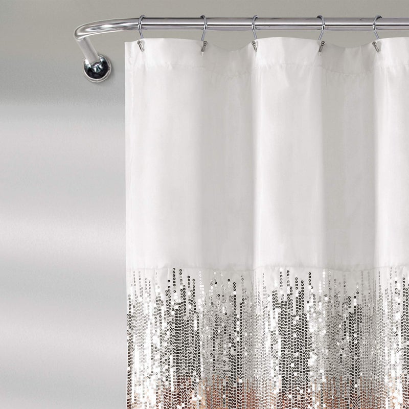 Lush Decor Night Sky Shower Curtain, Single, 72" W x 72" L, White & Blush - Sequin Shower Curtain - Sparkly Color Block Bath Curtain - Modern Glam Bathroom Decor - Image 4