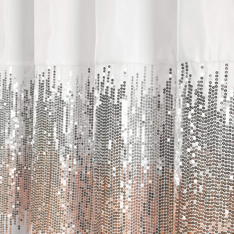 Lush Decor Night Sky Shower Curtain, Single, 72" W x 72" L, White & Blush - Sequin Shower Curtain - Sparkly Color Block Bath Curtain - Modern Glam Bathroom Decor - Image 3
