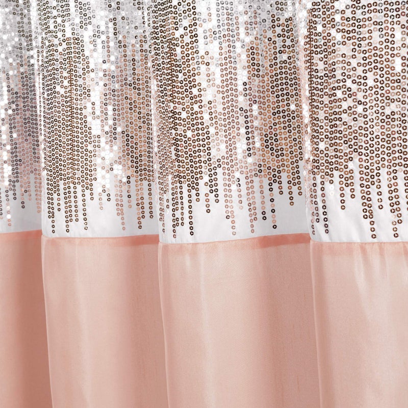 Lush Decor Night Sky Shower Curtain, Single, 72" W x 72" L, White & Blush - Sequin Shower Curtain - Sparkly Color Block Bath Curtain - Modern Glam Bathroom Decor - Image 2