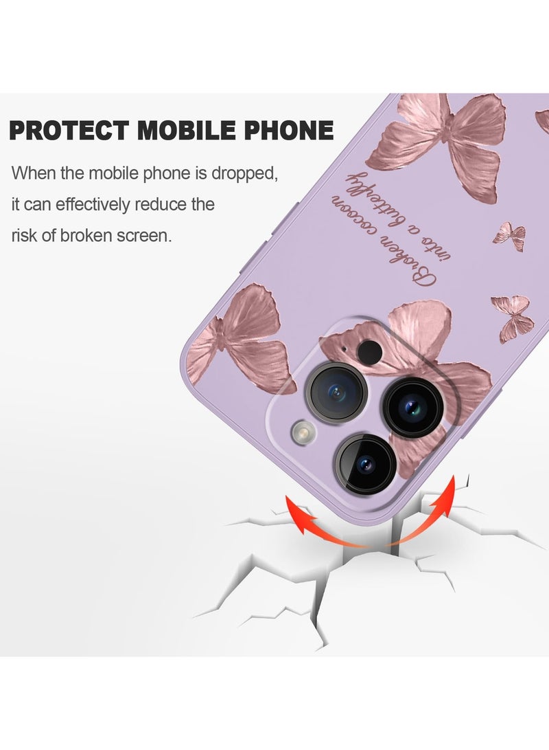 غطاء هاتف iPhone 12 Pro Max بتصميم زهرة فراشة فضائي لطيف، مع بطانة ناعمة من الألياف الدقيقة ومصنوع من السيليكون السائل النحيف، متوفر باللون البنفسجي الفاتح. - Image 4