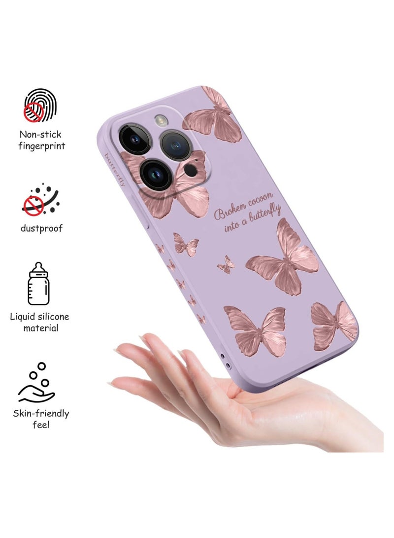 غطاء هاتف iPhone 12 Pro Max بتصميم زهرة فراشة فضائي لطيف، مع بطانة ناعمة من الألياف الدقيقة ومصنوع من السيليكون السائل النحيف، متوفر باللون البنفسجي الفاتح. - Image 5