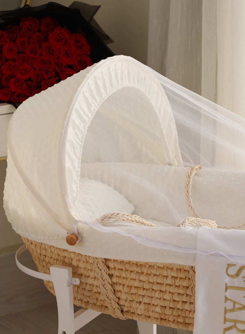 Baby cradle, Moses basket, white, with rocking stand  - Image 5