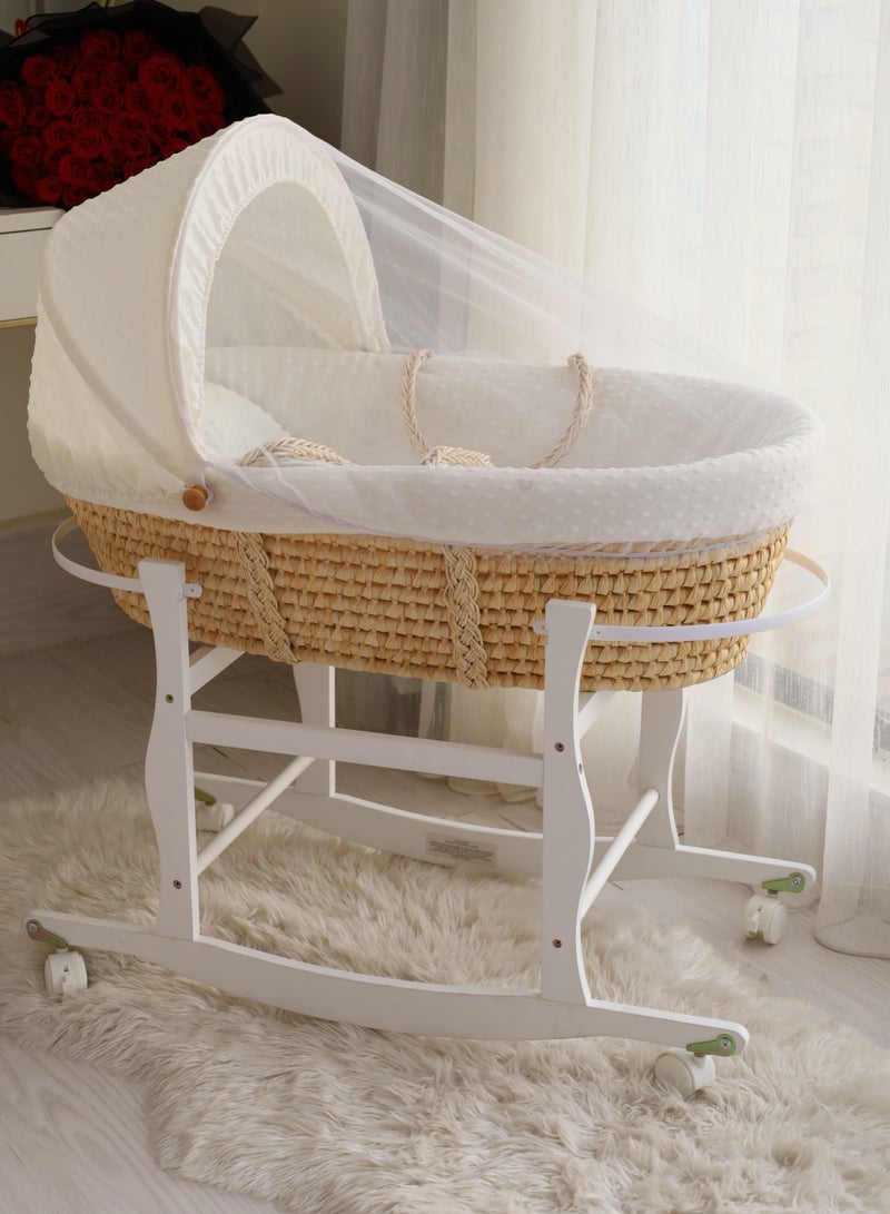 Baby cradle, Moses basket, white, with rocking stand  - Image 1