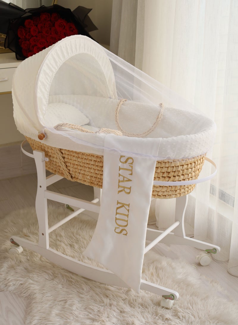 Baby cradle, Moses basket, white, with rocking stand  - Image 2
