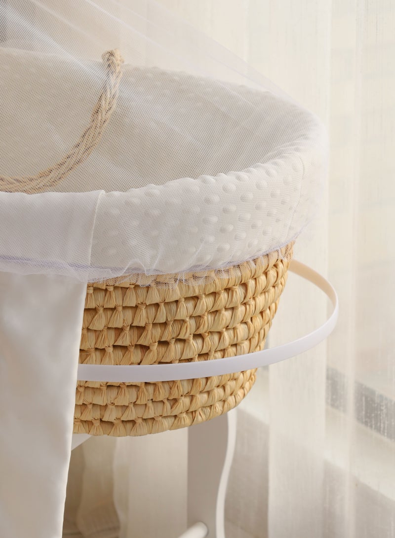 Baby cradle, Moses basket, white, with rocking stand  - Image 3