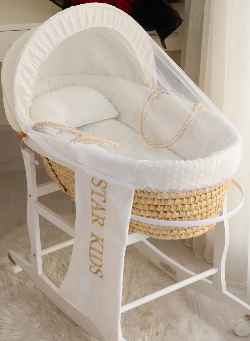 Baby cradle, Moses basket, white, with rocking stand  - Image 4