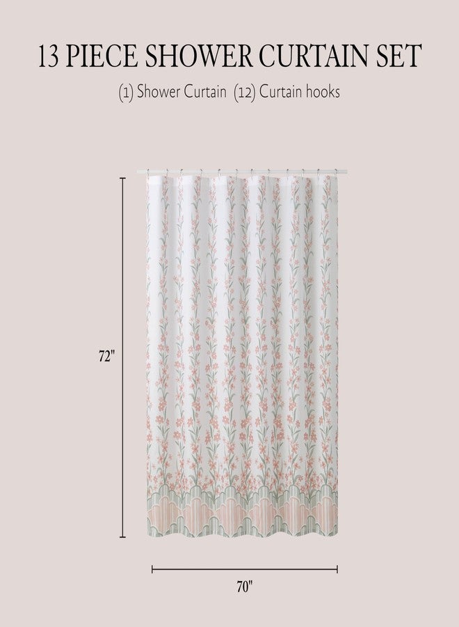 Jessica Simpson 70"x72" Fabric Shower Curtain with 12 Hooks, Nori Floral Blush 13-Piece Shower Set - Image 2