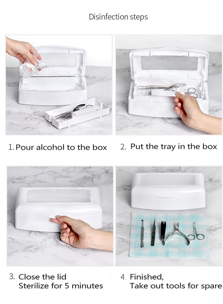 SYOSI Nail Tool Sterilizer Box Plastic Sterilizing Tray Disinfectant Box Tool Sterilizer for Nail Implement Tweezers Cuticle Trimmer Scissors Clean Tray Storage for Nail Art Tool - Image 3