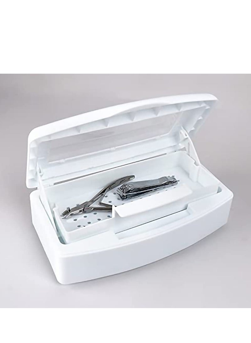 SYOSI Nail Tool Sterilizer Box Plastic Sterilizing Tray Disinfectant Box Tool Sterilizer for Nail Implement Tweezers Cuticle Trimmer Scissors Clean Tray Storage for Nail Art Tool - Image 2