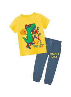 Special pajamas for boys, yellow T-shirt and gray pants