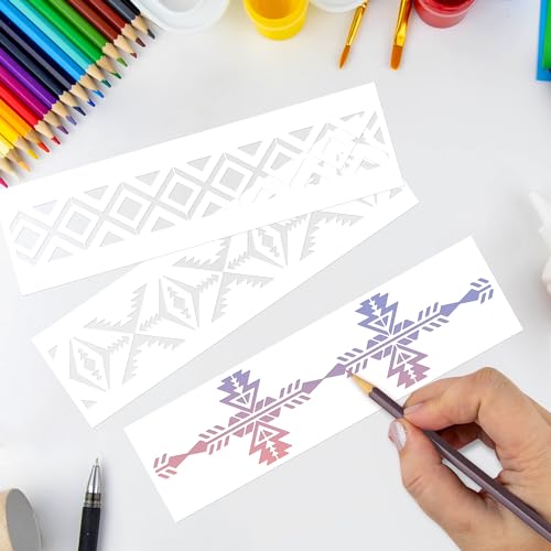 Keluna Aztec Stencils - 12 Pcs Boho Borders Pattern Stencils for DIY Wall & Wood Canvas Painting - Image 3