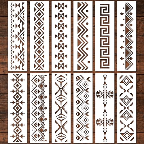 Keluna Aztec Stencils - 12 Pcs Boho Borders Pattern Stencils for DIY Wall & Wood Canvas Painting - Image 2