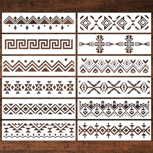 Keluna Aztec Stencils - 12 Pcs Boho Borders Pattern Stencils for DIY Wall & Wood Canvas Painting - Image 1