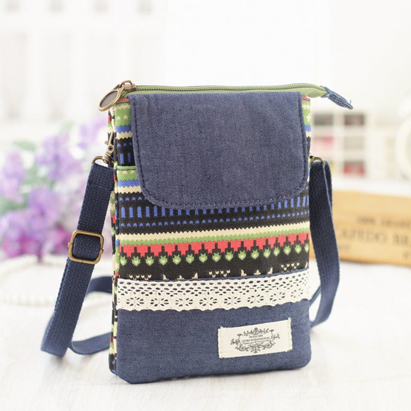 5 Layer Ethnic Style Phone Bag Shoulder Bags Fashion Crossbody Bag for Girl Ladies (Green) - Image 3