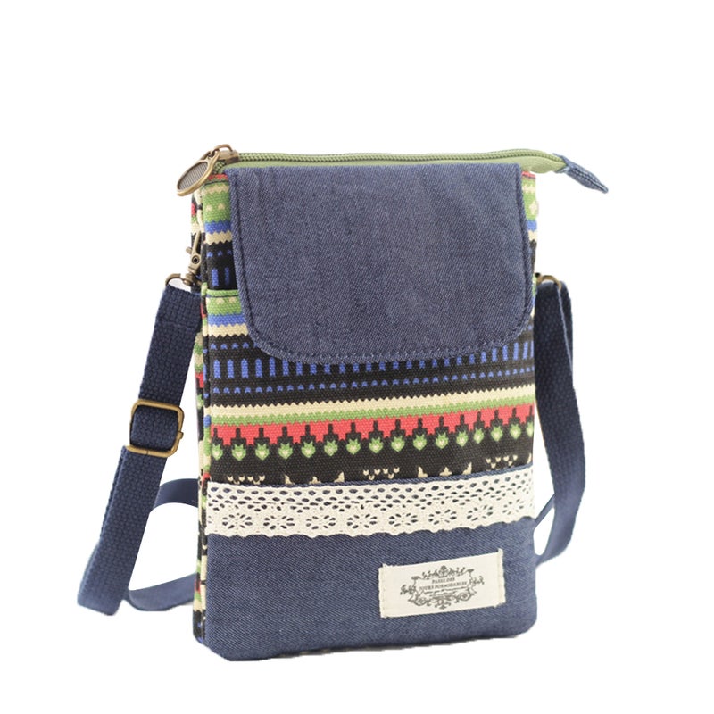 5 Layer Ethnic Style Phone Bag Shoulder Bags Fashion Crossbody Bag for Girl Ladies (Green) - Image 1