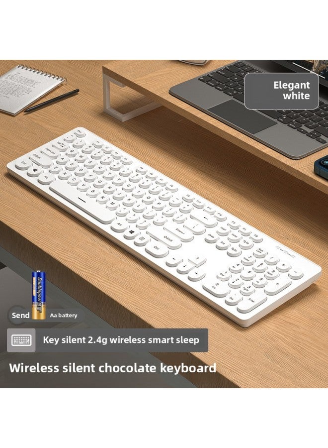 Edition Province Keyboard Mouse Suit Office Battery Mute Computer Notebook Girl Chocolate Electric Keyboard Mouse Wireless-Color:None - Wireless Single Keyboard - Ivory White - Yes - 104 Keys - Official Standard  - Image 1