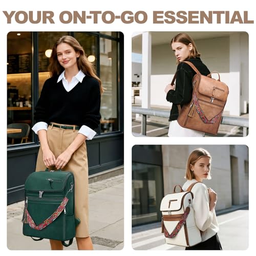 SYTRAH Leather Laptop Backpack for Women Designer Laptop Bag 165 inch Travel Computer Backpacks Purse with Tassel for Work Business with Satchel Purse Camel Brown - Image 3