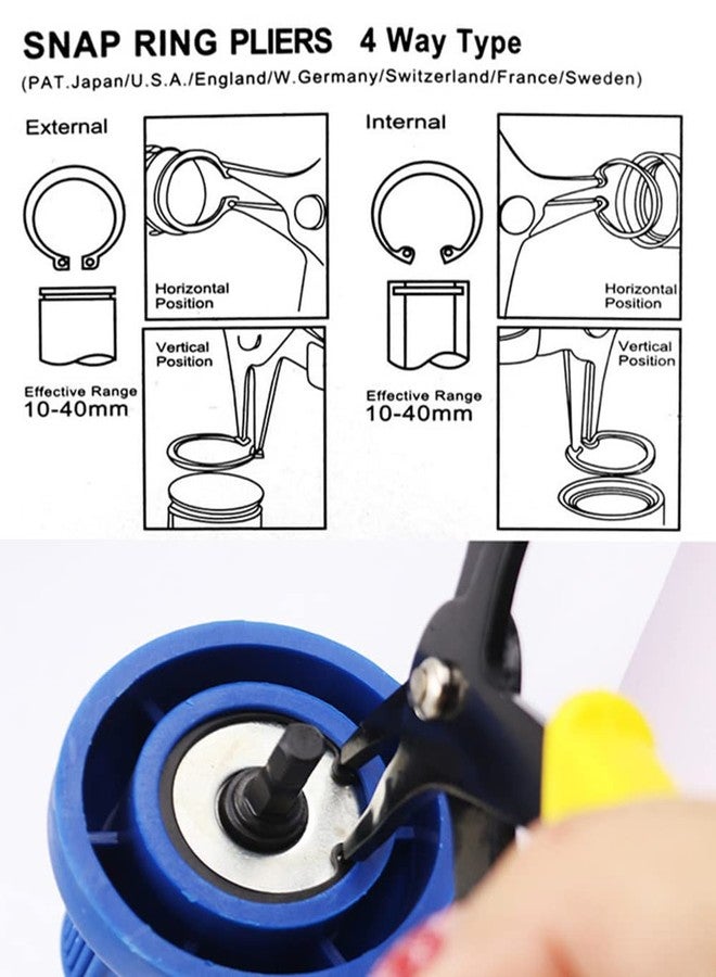 Omninmo 2 in 1 Snap Ring Pliers - Internal & External Circlip Pliers for 0.39"-1.57"/10mm-40mm Straight Lock C-clip Multifunctional Installation and Removal - Image 3