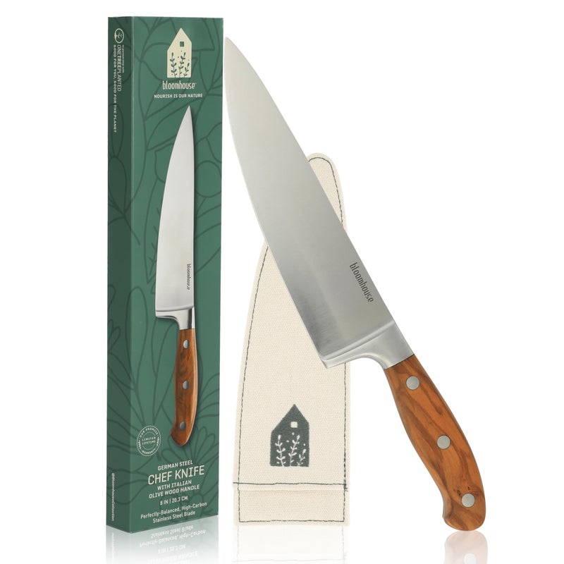 Bloomhouse  Oprahs Favorite Things  8 Inch German Steel Chef Knife WItalian Olive Wood Forged Handle