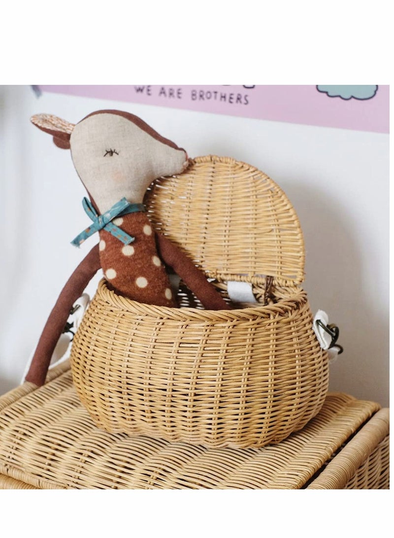 KASTWAVE Wicker Basket with Lid Front Handlebar Kids Rattan Bicycle Basket Wicker Small Backpack Scooter Front Basket Outdoor Picnic Bag Light Yellow - Image 2