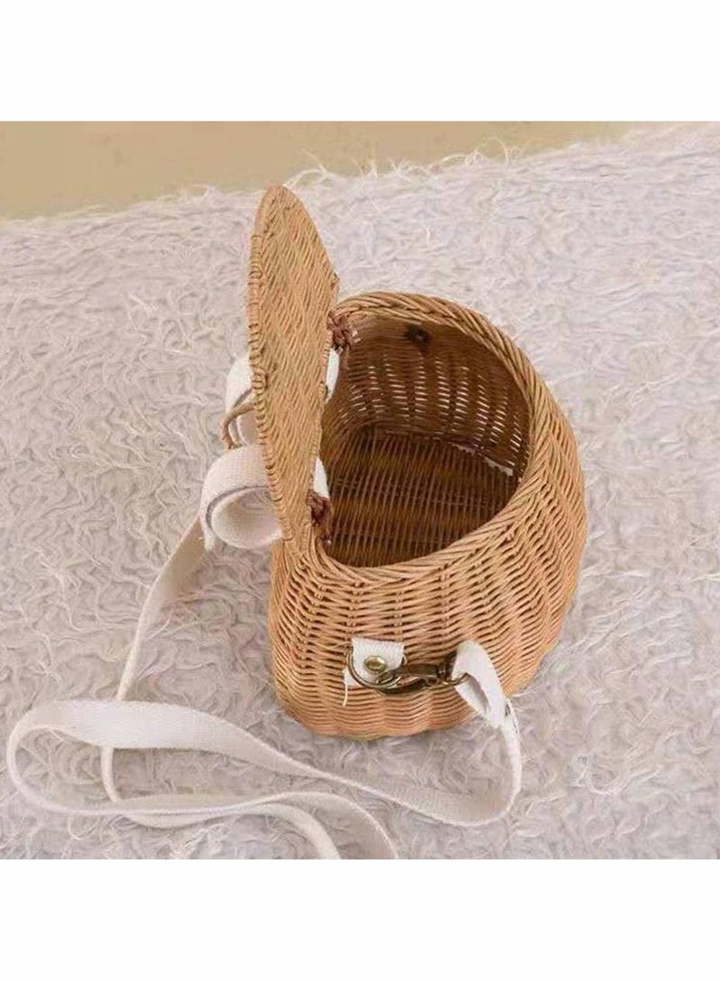 KASTWAVE Wicker Basket with Lid Front Handlebar Kids Rattan Bicycle Basket Wicker Small Backpack Scooter Front Basket Outdoor Picnic Bag Light Yellow - Image 4