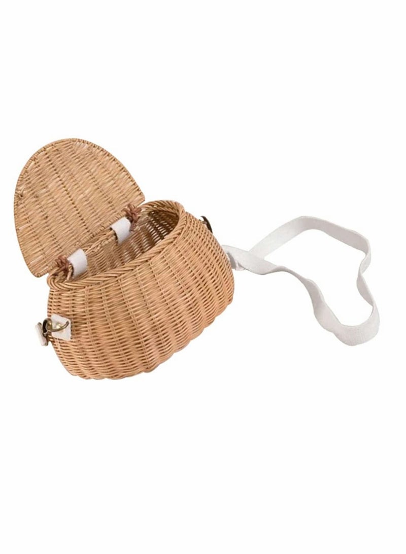 KASTWAVE Wicker Basket with Lid Front Handlebar Kids Rattan Bicycle Basket Wicker Small Backpack Scooter Front Basket Outdoor Picnic Bag Light Yellow - Image 5