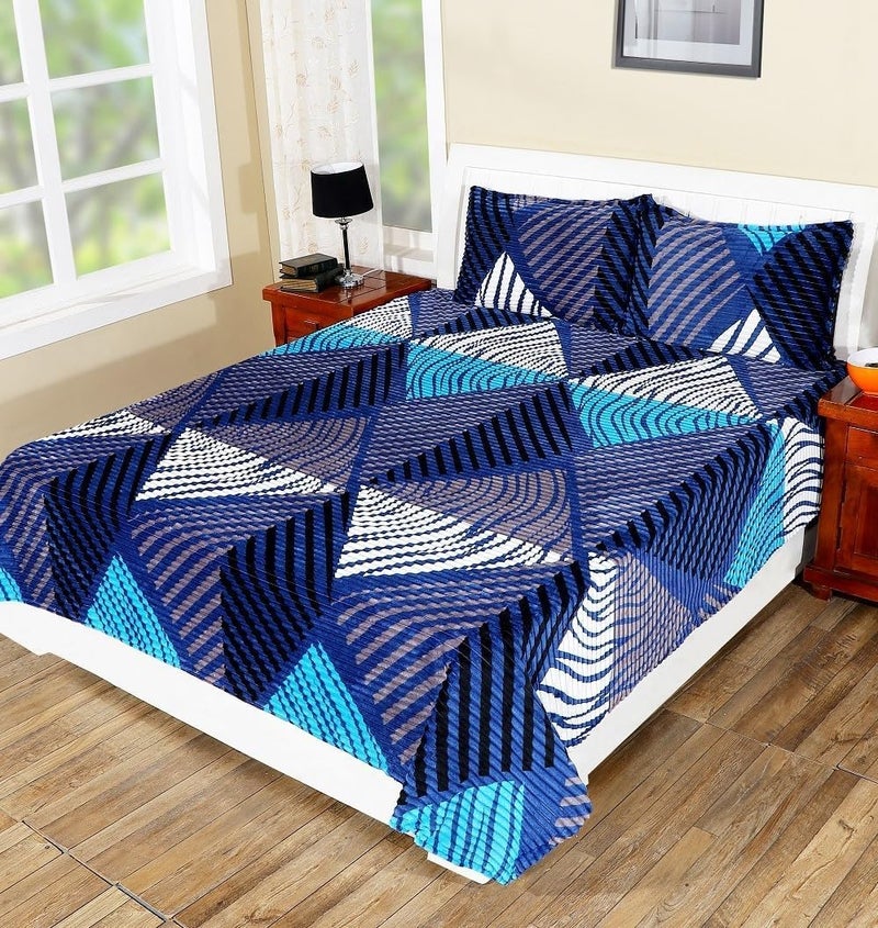 RD TREND® Warm Bedsheet for Winter – Flannel Bedsheet Soft & Cozy | Winter Bedsheet for Double Bed (90x100 inches) with 2 Matching Pillow Covers (Blue Triangle) - Image 4