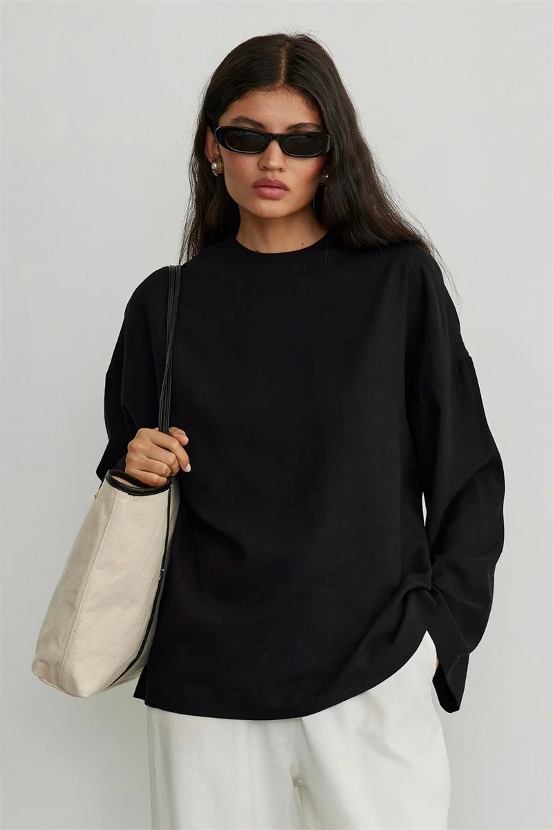 سود كوليكشن Black Kavala Linen Blouse