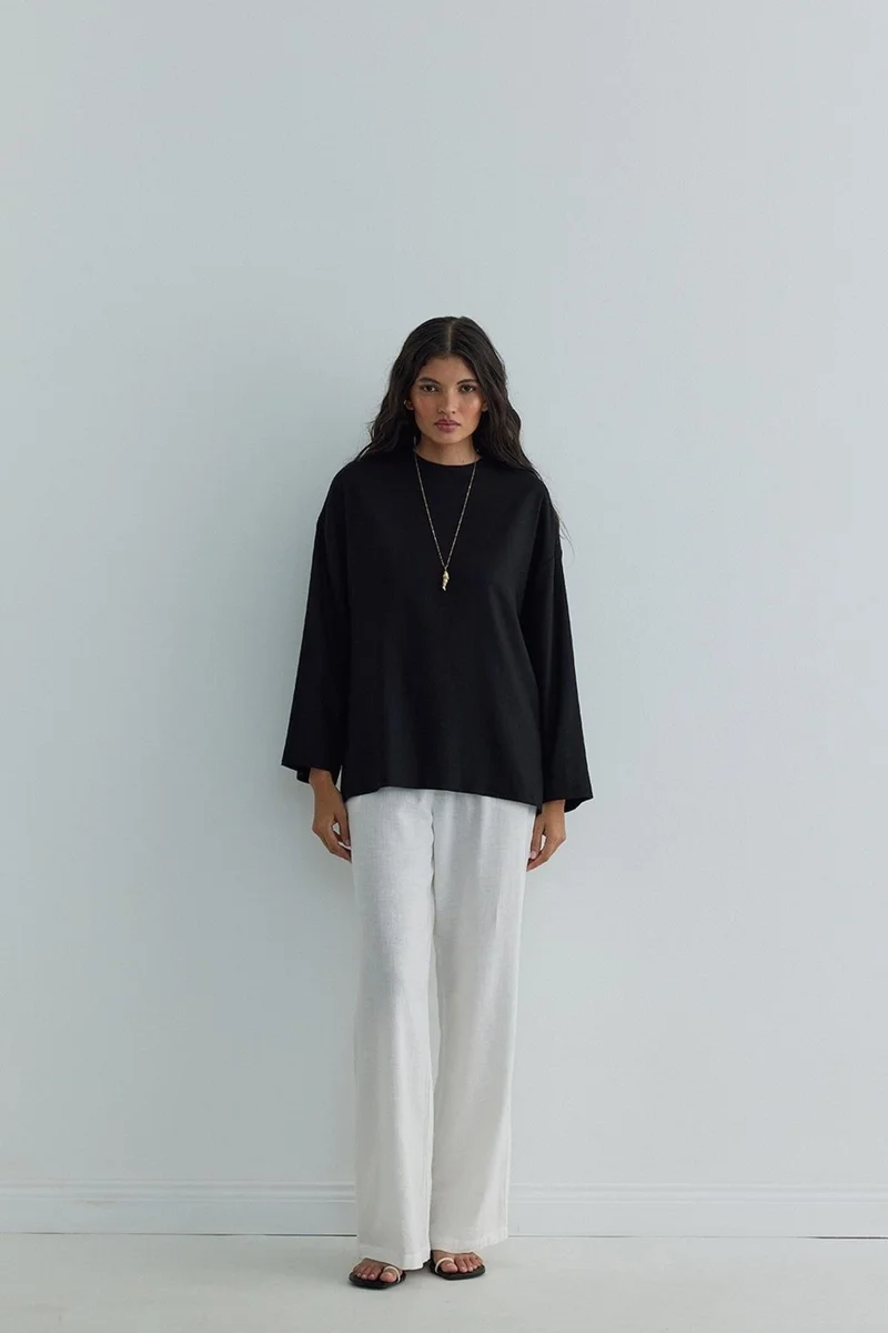 سود كوليكشن Black Kavala Linen Blouse