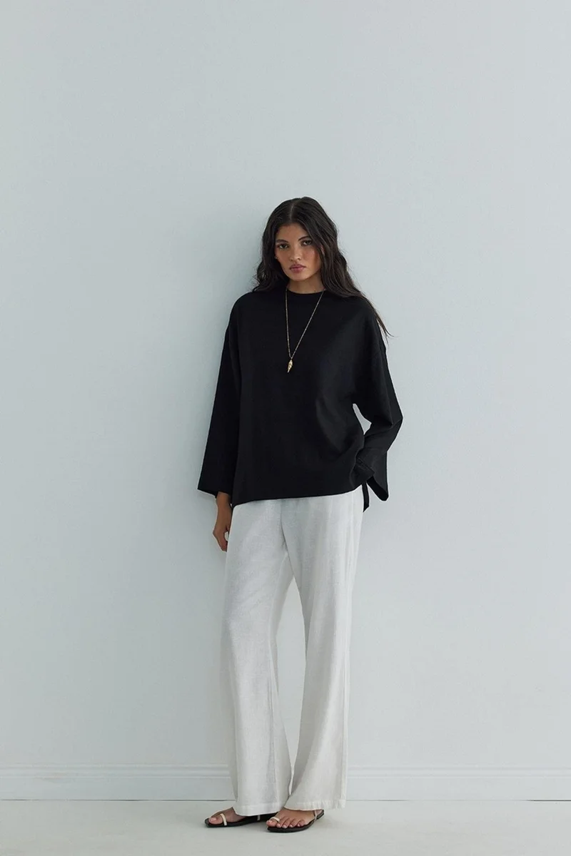 سود كوليكشن Black Kavala Linen Blouse
