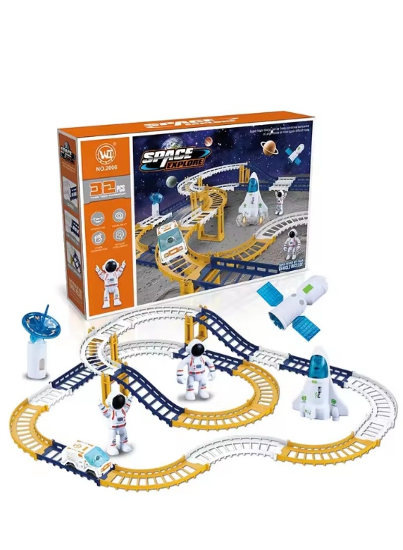 Rally Space Exploration Toy for Kids - 32 Pieces Space Race Track with Astronauts, DIY Educational Electric Building Kit to Enhance Imagination, Creativity and Logical Thinking  - Image 1
