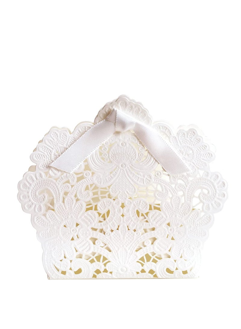 KASTWAVE 50 pcs Laser Cut White Wedding Party Favor Boxes, Wedding Gift Bags Chocolate Candy and Gift Boxes with Ribbons - Image 1