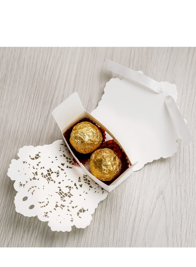 KASTWAVE 50 pcs Laser Cut White Wedding Party Favor Boxes, Wedding Gift Bags Chocolate Candy and Gift Boxes with Ribbons - Image 4