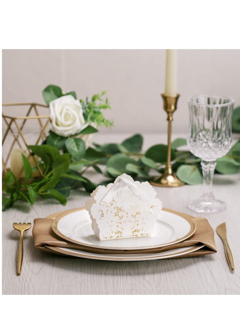 KASTWAVE 50 pcs Laser Cut White Wedding Party Favor Boxes, Wedding Gift Bags Chocolate Candy and Gift Boxes with Ribbons - Image 3