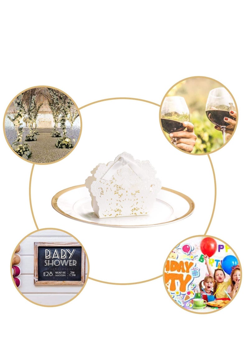 KASTWAVE 50 pcs Laser Cut White Wedding Party Favor Boxes, Wedding Gift Bags Chocolate Candy and Gift Boxes with Ribbons - Image 5