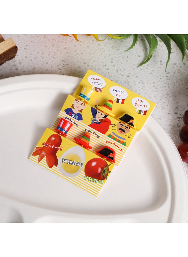 Japanese Cartoon Fruit Fork Cute Animal Fruit Fork Children Baby Special Fruit Sign Wholesale-Color:6pc Fruit Fork/hat Paper Card  - Image 1