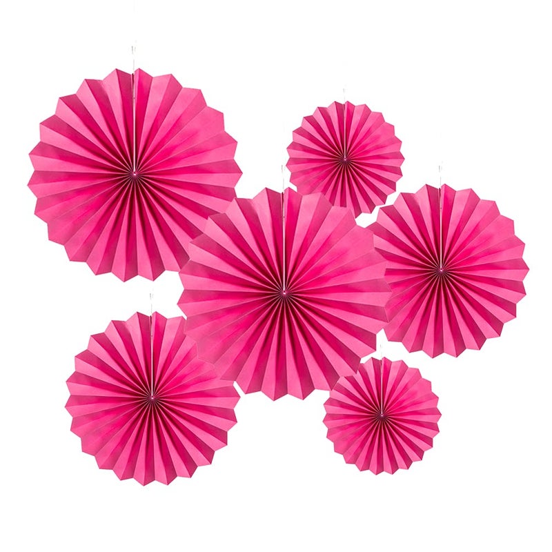 MOWO Hot Pink Paper Fans Hanging Decoration for Summer Birthday Wedding Graduation Theme Party6pc