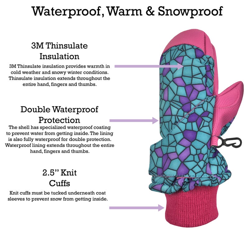 N'Ice Caps Kids Waterproof Snow Mittens Cold Weather Thinsulate Insulated (Turq Shattered Glass, 4-5 Years) - Image 3