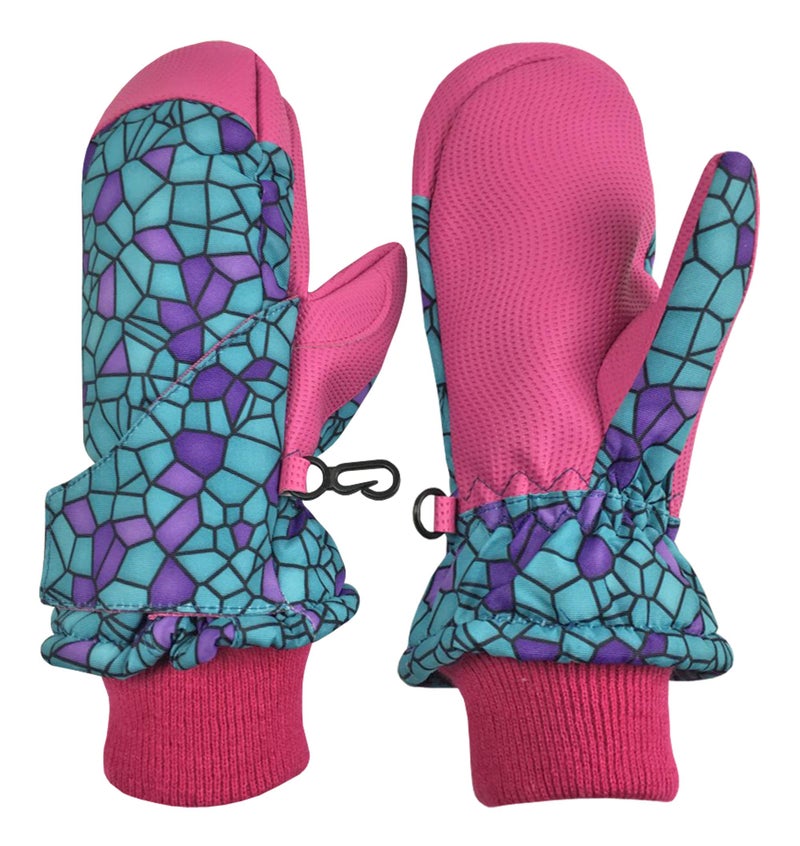 N'Ice Caps Kids Waterproof Snow Mittens Cold Weather Thinsulate Insulated (Turq Shattered Glass, 4-5 Years) - Image 1