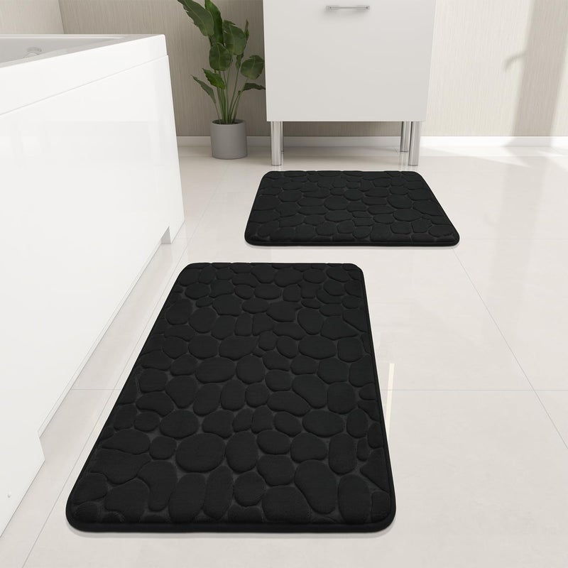 YIHOUSE Bathroom Rugs Mat Set 2 Piece Black, Memory Foam Bath Mats Sets, Non Slip Water Absorbent Washable Bath Rugs for Sink, Toilet and Floor - Image 1