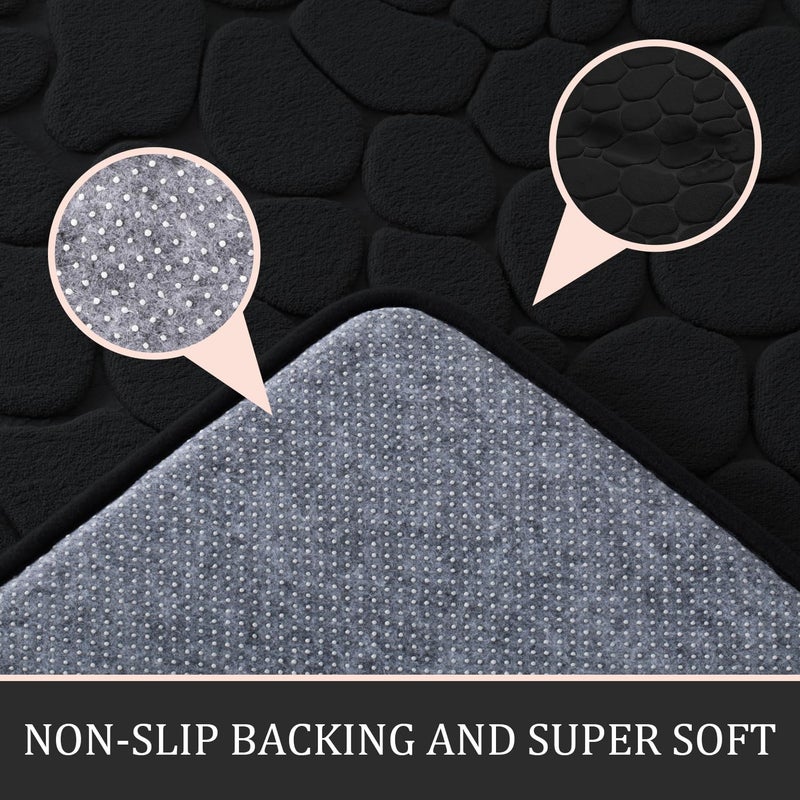 YIHOUSE Bathroom Rugs Mat Set 2 Piece Black, Memory Foam Bath Mats Sets, Non Slip Water Absorbent Washable Bath Rugs for Sink, Toilet and Floor - Image 2