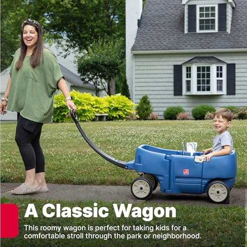 Step2 Wagon for Two Plus Kids Ride On Toy Stroller Substitute Includes Seat Belts Made of Durable Plastic Max Weight 75 lbs For Toddlers 155 Years Old Denim Blue - Image 5