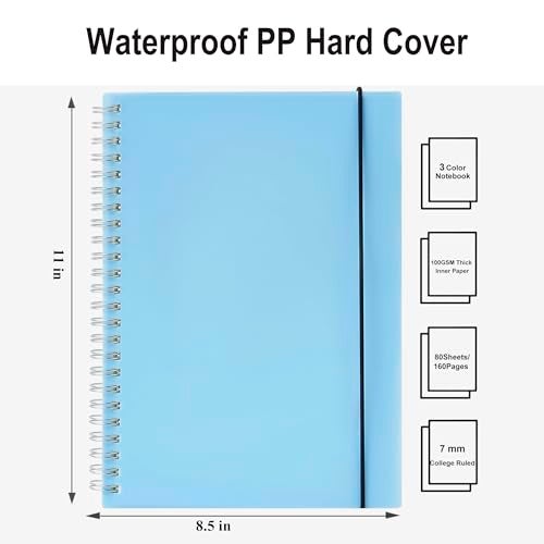 MSTONAL 3 Pack Spiral Notebooks, Large Notebook College Ruled 8.5" x 11" 100GSM 7mm College Ruled, 80 Sheets/160 Pages, College Ruled Notebook for School, Office, Sketch - Image 3