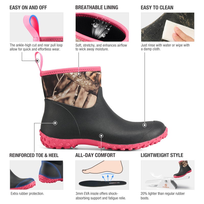 HISEA Women's Rubber Boots Waterproof, Ankle Rain Boots Insulated Neoprene Mud Boots, Anti-Slip Outdoor Work Shoes for Hunting Gardening Farming Yard Working - Image 4