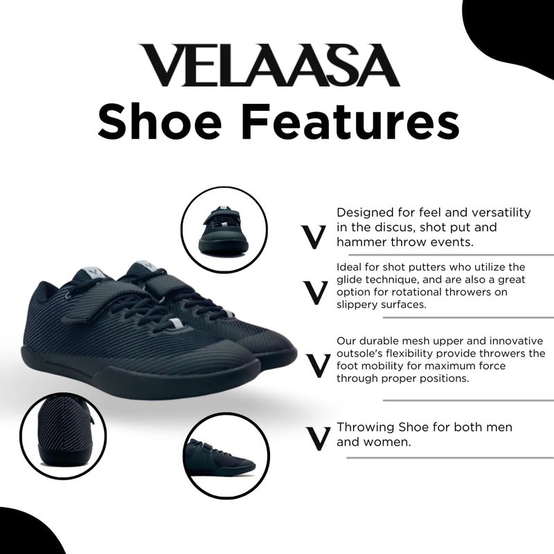 VELAASA Revolution | Throwing Shoe | Tungsten Line | Men and Womens Discus Throw Shoes | Shotput and Javelin Shoes | for Running | Track and Field Equipment | Training Gear | Black | 9.0 M / 10.5 W - Image 3