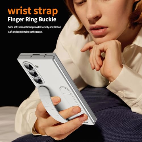 XIMAND for Samsung Galaxy Z Fold 7 Protect Case with Wristband Stand,Bulit-in Screen & Lens Protection Shockproof Full Body Drop Fall Protection.(White) - Image 4