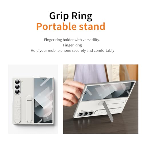 XIMAND for Samsung Galaxy Z Fold 7 Protect Case with Wristband Stand,Bulit-in Screen & Lens Protection Shockproof Full Body Drop Fall Protection.(White) - Image 5