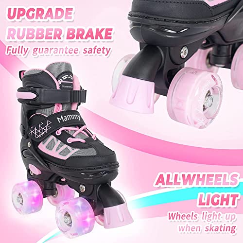 MammyGol Roller Skates for Kids Boys Girls, Adjustable Quad Skates with Light Up Wheels for Toddler Little Kids Ages 6-12 Size 13C 1 2, Beginners Outdoor Sports, Pink - Image 2