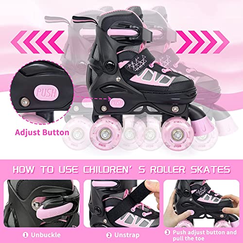 MammyGol Roller Skates for Kids Boys Girls, Adjustable Quad Skates with Light Up Wheels for Toddler Little Kids Ages 6-12 Size 13C 1 2, Beginners Outdoor Sports, Pink - Image 4